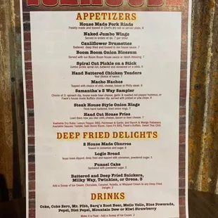 the menu for the ice house