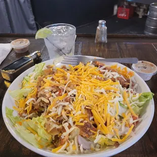 Buffalo chicken salad (without fries on top).... HUGE!!!