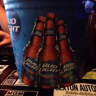 Bud light bucket 5 beers 11 bucks until 7 pm Tuesday thru Friday