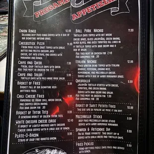 the menu for the restaurant