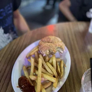 Double decker with fries