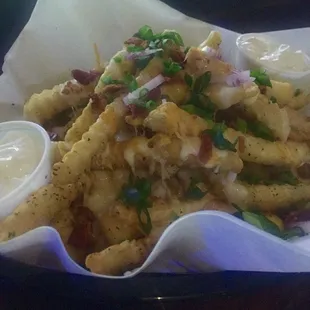 Loaded fries with sour cream and ranch... So delish!!!!