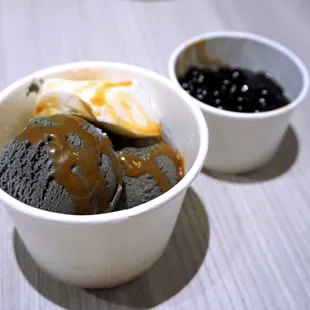 Black Sesame Sorbet+: comes with boba &amp; panna cotta ($6.90).