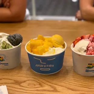 Matcha, mango, strawberry
