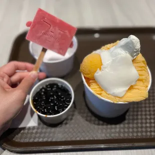 Strawberry popsicle &amp; papaya shave ice