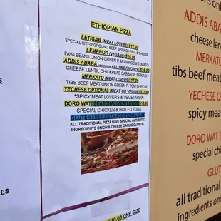 a menu on a wall