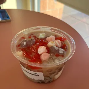 Hokkaido milk with strawberry jelly and mochi