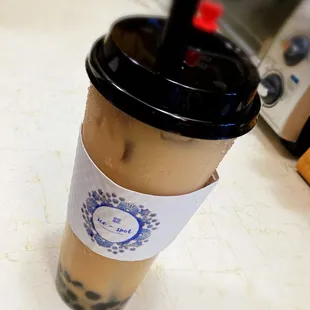 My chai tea with boba drink
