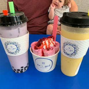 Tarp Boba, Dragon fruit ice cream, Mango yogurt drink
