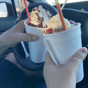 Strawberry cheesecake stuffed icee and bomb pop icee