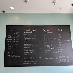 a menu on a chalk board