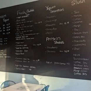 a menu on a blackboard