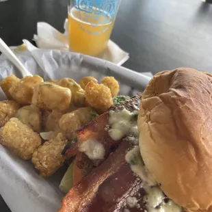 Green Chili Cheese Tots and Blue Cheese Burger...