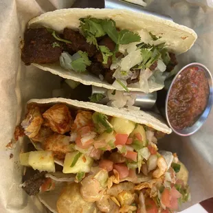 Carne asada, Al pastor, and fish tacos