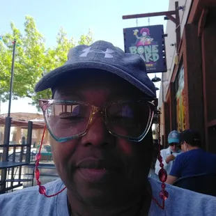 Wanda posing outside The Bone Yard