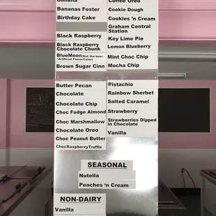 Sample flavor menu