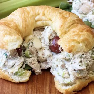 Try this yummy chicken salad sandwich! It's delicious freshness consists of apples, pecans, and grapes.. YUM
