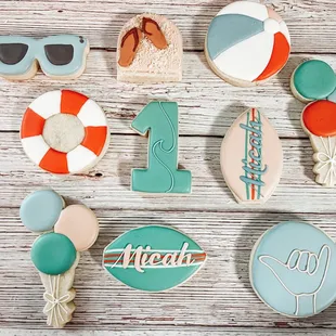 a variety of decorated cookies