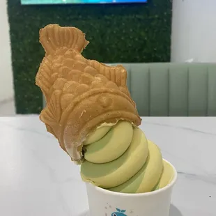 Vanilla matcha upside down taiyaki with cream cheese filling