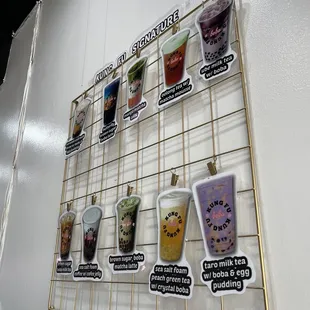 a display of various drinks