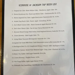 Current Menu (Drinks)