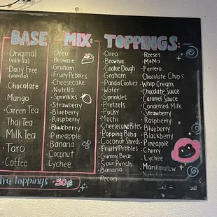 a menu on a chalkboard