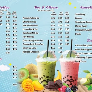 a menu for a smoothie