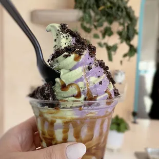 Tiger Milk soft serve (ube &amp; matcha)