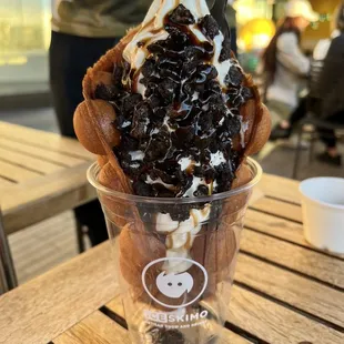 an ice cream sundae in a cup