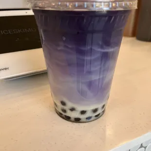 Ube drink add boba with oat milk