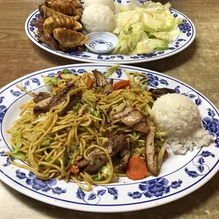 Teriyaki chicken with gyoza and chicken yakisoba