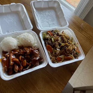 Chicken / pork teriyaki combo and beef yakisoba for dinner tonight!