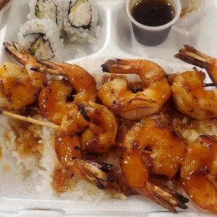 Prawn teriyaki, a few bites already taken..I would have taken a picture of the tempura but I demolished it first.