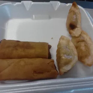 Egg roll 2/$1 and gyoza 3/$1