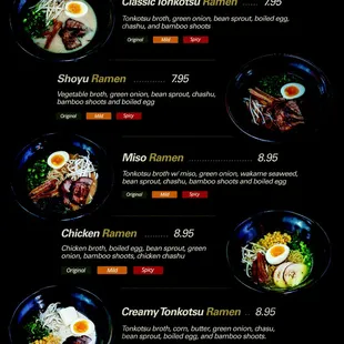 ramen and noodles, menu