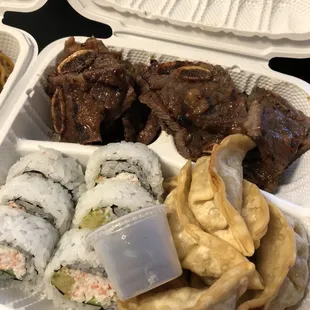 California roll, beef short ribs, gyoza