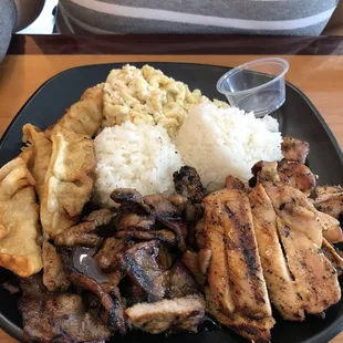 Combination chicken, pork and beef teriyaki