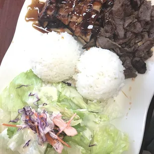 Chicken teriyaki and beef