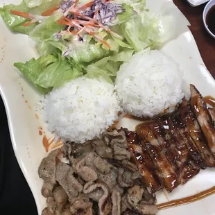 Chicken teriyaki and pork