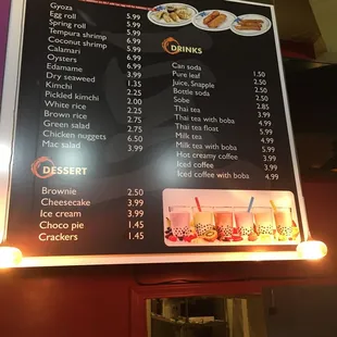 menu and prices