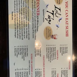 All you can eat dinner menu 5/21