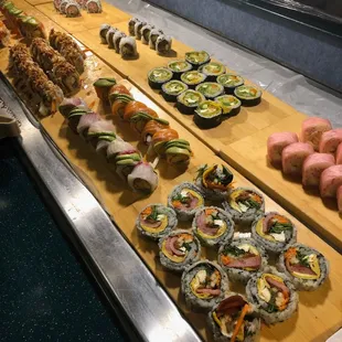 a variety of sushi and rolls