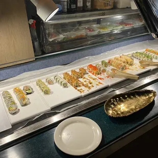 a sushi buffet at a restaurant