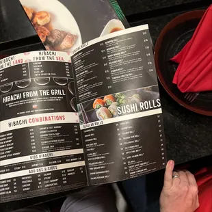 a menu for sushi rolls