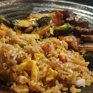 Steak and fried rice.