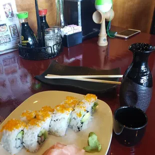 California Roll and Plum Sake!