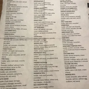 Description of each of their sushi