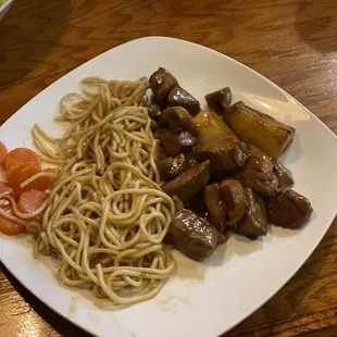 Teriyaki beef with low mien noodles and the BEST carrots!!