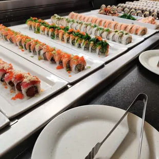 a variety of sushi rolls