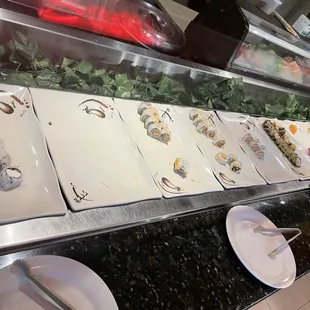 a variety of sushi dishes